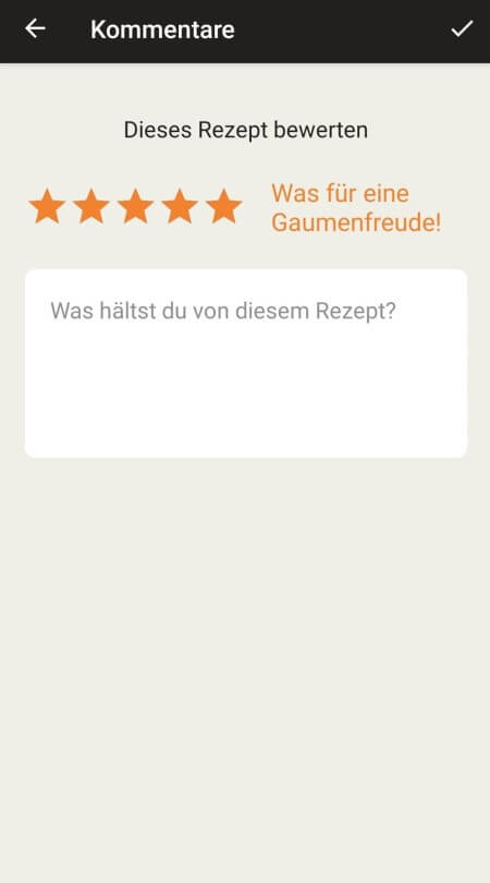 rating page in the Prep&Cook app