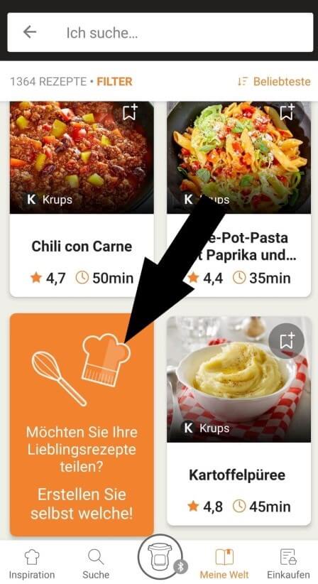 highlighting the create and share recipes feature from the recipe search page in the Prep&Cook app
