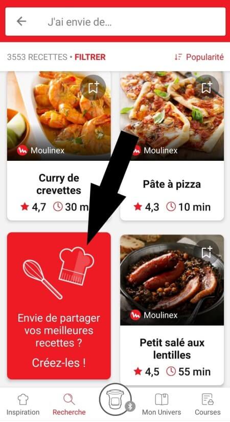 highlighting the create and share recipes feature from the recipe search page in the Companion app