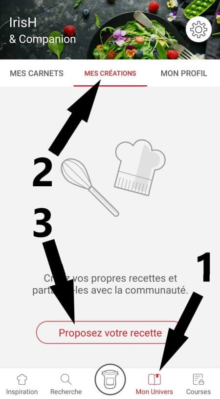 highlighting the create and share recipes feature from My Univers tab in the Companion app